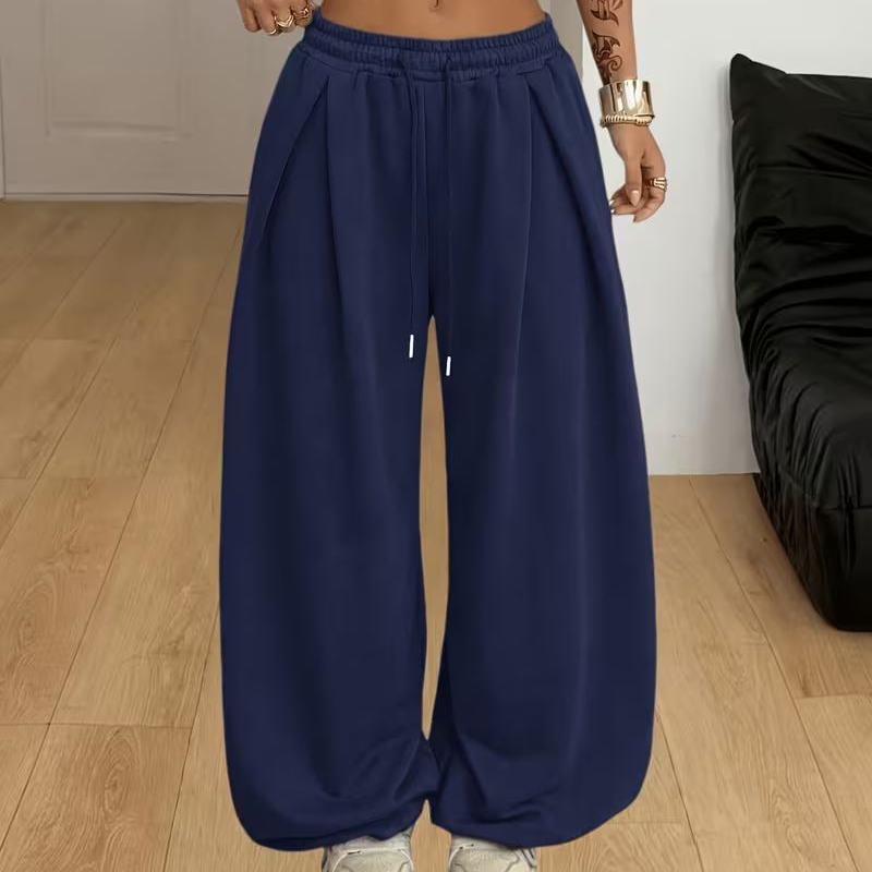 Pantalones de chándal informales de corte ancho y con pliegues para mujer