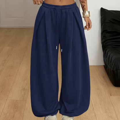 Pantalones de chándal informales de corte ancho y con pliegues para mujer