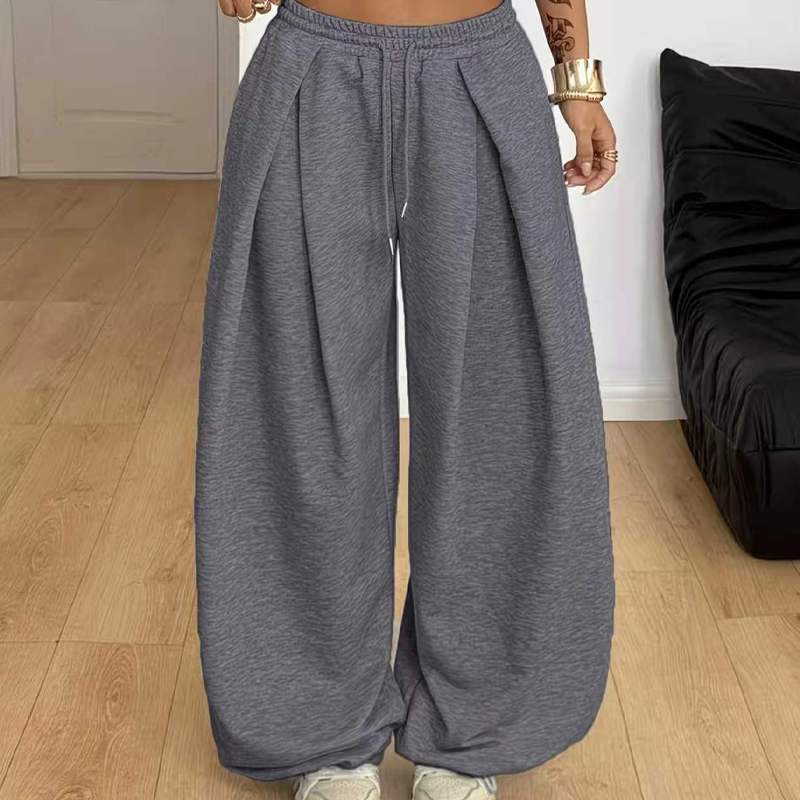 Pantalones de chándal informales de corte ancho y con pliegues para mujer