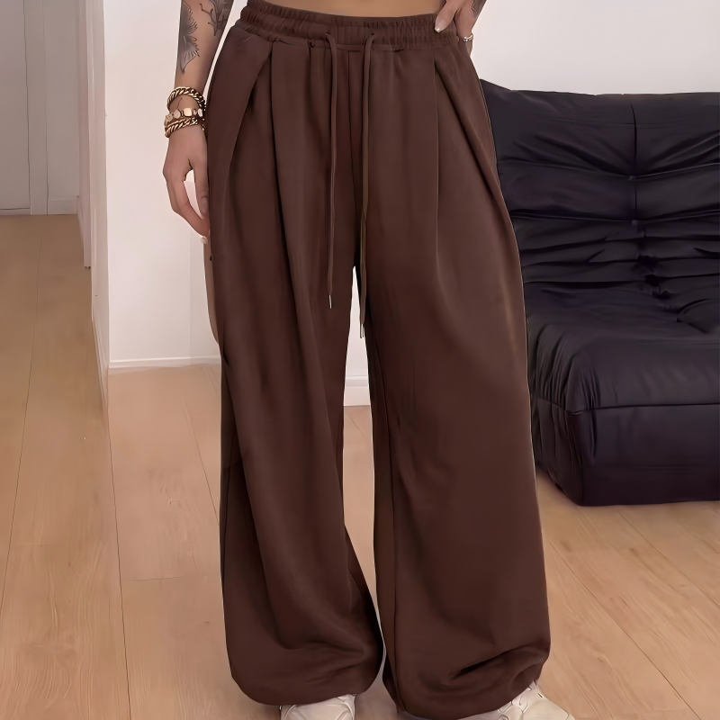 Pantalones de chándal informales de corte ancho y con pliegues para mujer